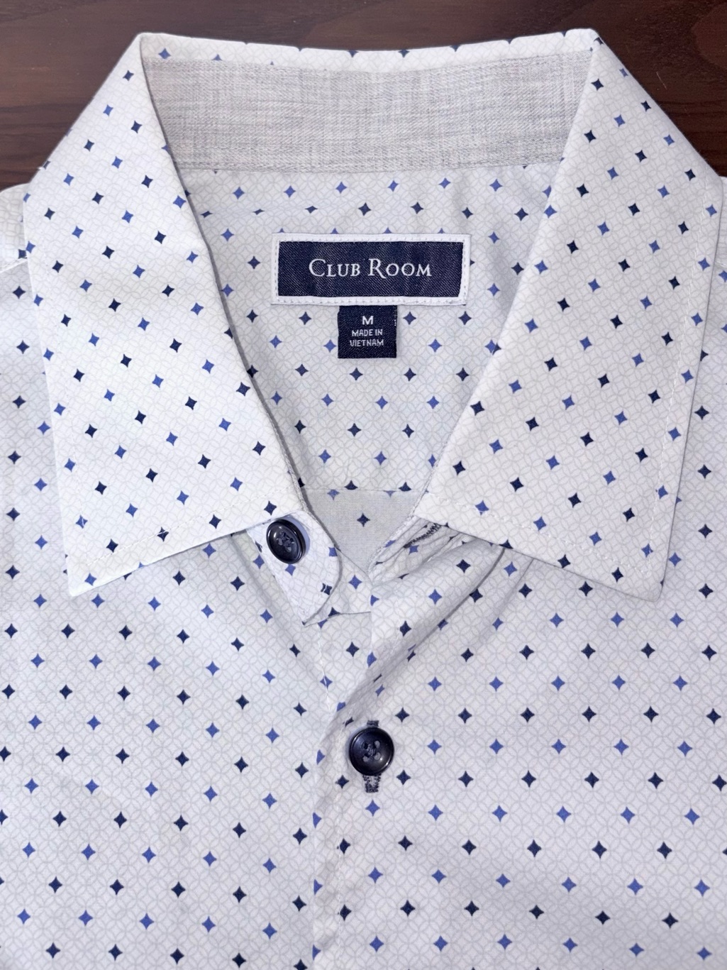 Club Room Retro White Shirt With Blue Diamond Motif M